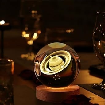 3D Galaxy Crystal Ball Night Lamp,Solar System Crystal Ball Night Light, USB Table Colorful LED Wooden Crystal Ball for Home Decoration Birthday Gift for Teens Boys and Girls